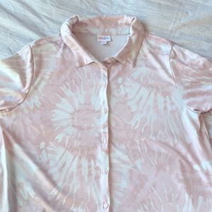 LulaRoe Pink Tie-Dye Button-down Shirt